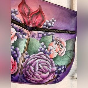 Anuschka Purple Floral Large Shoulder Bag NWT